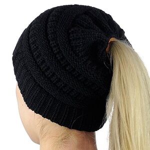 High bun or ponytail hat for cold weather